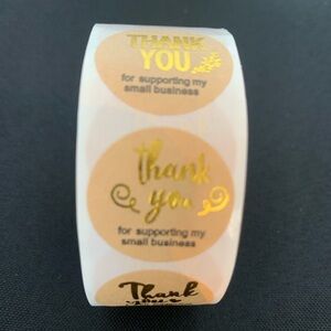 Thank You Sticker Labels 500 labels on roll. 1” Round NWT Gold Foil & Kraft